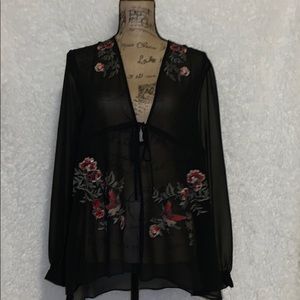 Express Vintage floral sheer mesh cardigan
